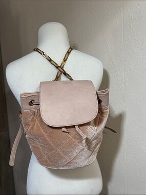 Street Level Blush Quilted Velvet Drawstring Backpack with Gold Chain